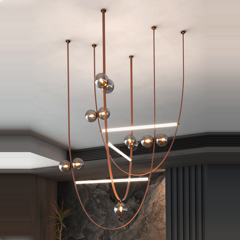 Interior Design Hall - American LED Leather Chandelier, Designer Idea