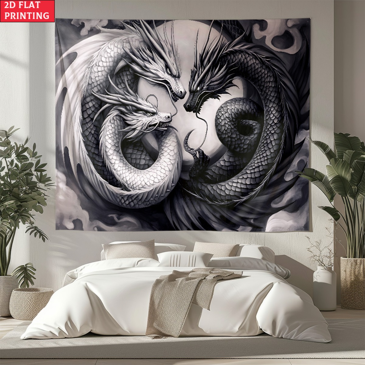 Interior Design Home Decor - Black and White Yin Yang Dragon